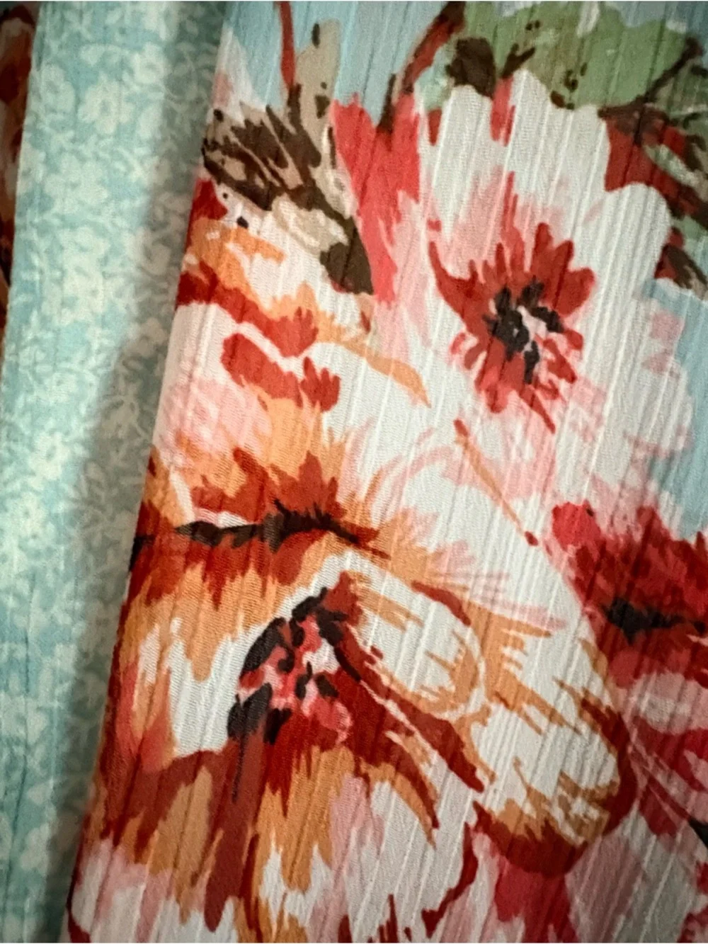 B.O.G. Collective Women’s Open Front Kimono Teal Floral Sheer XS/S